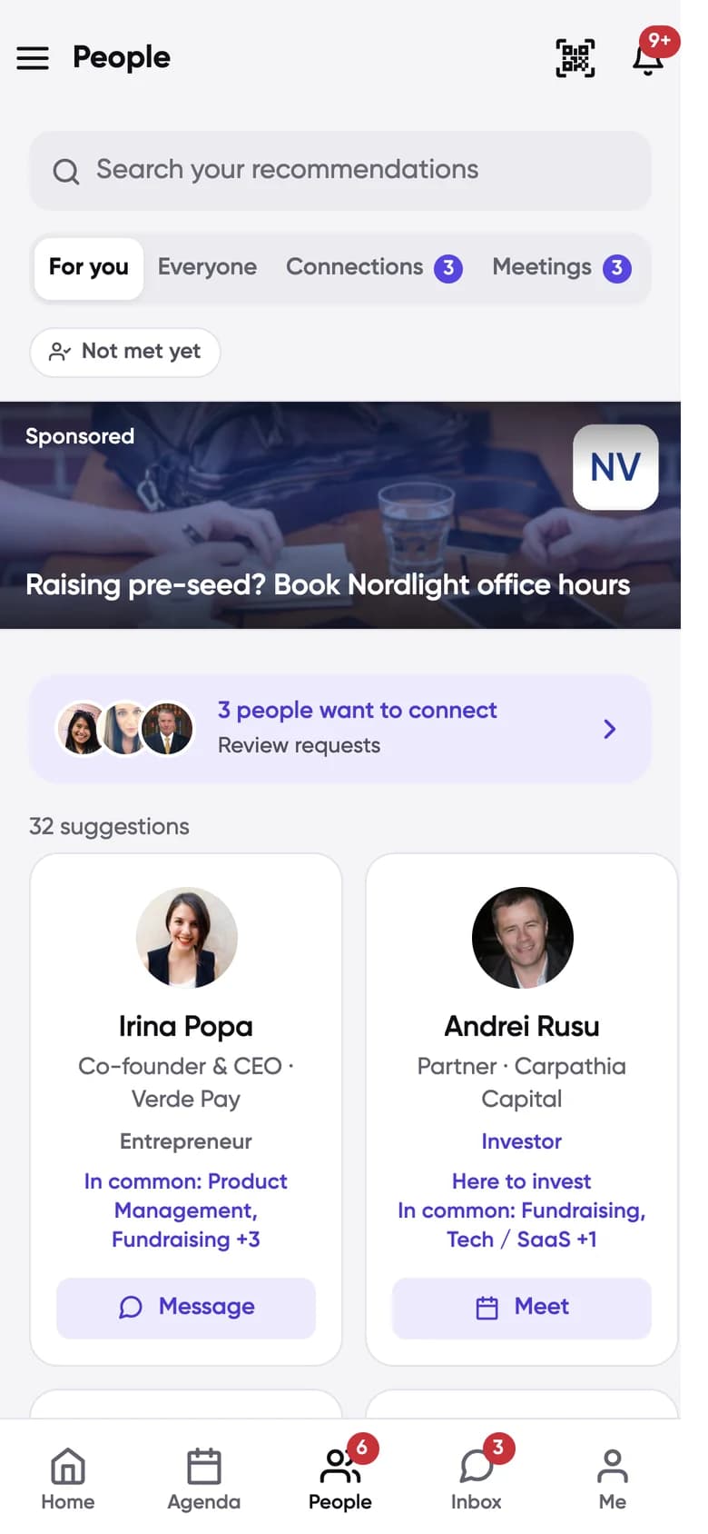 Conecta People, For you tab: suggested attendees with interests in common